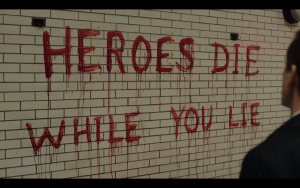 Mark left the message, "Heroes die while you lie." 