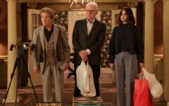 Martin Short as Oliver Putnam, Steve Martin as Charles-Haden Savage and Selena Gomez as Mabel Mora in Only Murders in the Building
